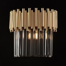 Applique In Ferro Dorato Con Strass 2 Luci H.26 - L.28 - P.14