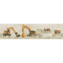 Yellow Diggers Wallpaper Border Paste The Wall Vinyl Kids Construction Cream