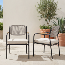 Wahson Chaise Jardin Exterieur Avec Pieds En Métal, Lot De 2 Fauteuils Jardin Avec Dossier En Corde Tressée, Chaises Exterieur Pour Terrasse, Salon De
