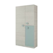 Guardaroba, Armadio Per Cameretta, Mobile A 3 Ante E 3 Ripiani Con Barra Appendiabiti, Cm 90x52h200, Bianco E Verde Acqua