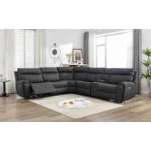 Furniture One - Power Corner Recliner Sofa Set Dark Grey - 5 Seater With Cup Holders
