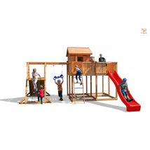 Thegoodgarden - Fungoo Spielturm 'my Space Xl Spider+', Teak, Mit Rutsche, Haus Mit Holzdach, Leiter, Kletterturm Und Trapez