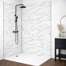 Lot De 2 Panneaux De Douche En Pvc (90x220 & 120x220 Cm) + Profilés Noir - Effet Marbre Noir - Noir