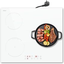 Hobsir - Plaque Induction 3 Feux Avec Prise, Blanc Table De Cuisson Électrique 60cm, 3500w, Fonction Boost, Verrouillage De Sécurité, Commande Tactile