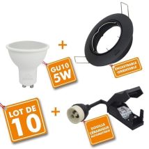 Set Di 10 Faretti Led Ad Incasso Totale Orientabili Neri Con Lampadina Gu10 230v 5w Température De Couleur: Bianco Neutro 4000k