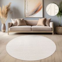 Paco Home Alfombra Salon Habitacion Cocina Exterior Terraza Jardin Nordica Boho Chic Crema Ø 120 Cm Redon