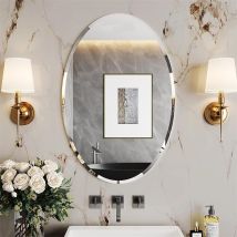 Luvodi - Espejo De Baño De Pared Biselado Decorativo Sin Marco, Espejo Minimalista Ovalado De Vidrio Plateado Para Comedor Salón Entrada Pasillo, 