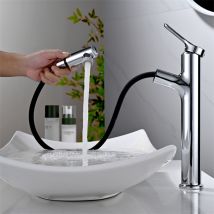 Detbom Badezimmerarmatur Mit Ausziehbarer Handbrause Hoher Waschbeckenhahn Für Waschbecken Badezimmerarmatur Mit 2 Strahlen Eleganter Waschbeckenhahn 