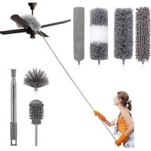 Galozzoit – Set Mit 7 Teleskopierbaren Mikrofaser-staubwedeln – Edelstahlgriff – Länge Bis Zu 254 Cm – 5 Austauschbare Köpfe Für Effiziente Reinigung