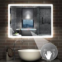 Aica Sanitaire - Induktion Badspiegel Led Wandspiegel Badezimmerspiegel Beleuchtung Nur Kaltweiß Einstellbare Helligkeit 70x50cm