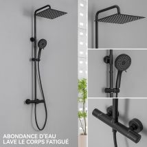Auralum Max - Columna Ducha Termostática,cabezal Ducha Cuadrado 30x30cm, Cabezal Ducha Redondo 5 Chorros,ducha Lluvia Ajustable Altura,con Mezclador 