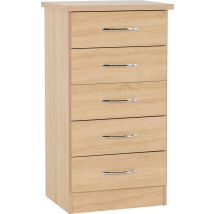 Seconique - Nevada 5 Drawer Narrow Chest - L40 X W50 X H93 Cm - Sonoma Oak Effect