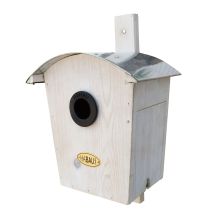 Nido artificiale 2963 – Tetto rotondo – Bianco – Legno con tetto in lamiera zincata – Fori d'ingresso 28mm e 32mm