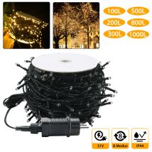 Froadp Guirlande Led 100m 1000 Leds Guirlande Rideau Extérieur Avec Prise Ip44 Étanche Décoration De Noël Avec 8 Modes D’éclairage Blanc Chaud 