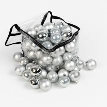 Lot De 60 Boules De Noël 6cm Argentées (15 Brillantes,15 Mates,15 Texturées,15 Opalines) Avec Sac De Rangement