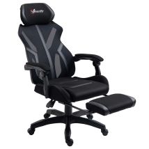 Vinsetto - Silla De Oficina Con Altura Ajustable Inclinación Reposabrazos Reposacabezas Regulable Y Reposapiés Plegable Giratoria 65x65x119-129 Cm 