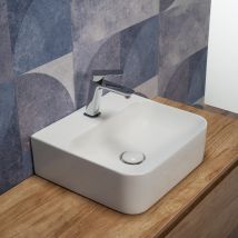 Kerm - Lavabo Da Appoggio O Sospeso A Bacinella 43x39 Cm In Ceramica Bianco Lucido