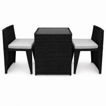 Lacestone - 3tlg Poly Rattan Sitzgruppe Bistro Gartenmöbel Bistro Lounge Terasse Balkon Tisch Stühle Set (schwarz)