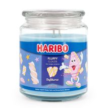 Haribo Duftkerze Fluffy Clouds, 2 Dochte, Hxd: 13 X 10 Cm, 100h Brenndauer, Kerze Im Glas, Minze & Marshmallow, Blau