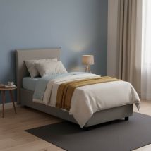 Cama Individual Catia, Cama Contenedor Con Revestimiento De Tela, 100% Made In Italy, Apertura Frontal, Con Colchón Cm 80x200 Incluido, Gris, Con 