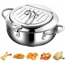 - Friggitrice In Acciaio Inossidabile In Stile Giapponese Con Coperchio Con Termometro E Scola Olio, Padella Antiaderente Per Cucina