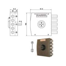 Cerradura multipunto de superficie CFADDA – 5 pistones – Proyección cilindro 44 mm – Dimensiones 140x154x33 mm
