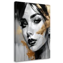 Wandbild Frau Porträt Goldene Akzente 60x90 cm – Leinwand 240 g/m² – UV-beständig – für Wohnzimmer, Schlafzimmer, Kinderzimmer