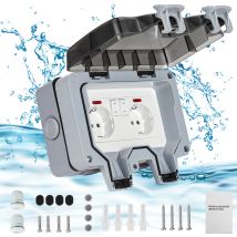 Tolletour Doppia Presa Impermeabile Da Esterno Ip66 Con Interruttore, Doppia Presa A Muro Da Esterno Per Cucina, Bagno, Garage, Piscina E Giardino