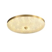 Plafonnier Moderne En Laiton – Forme Tambour – Abat-jour En Verre – Led – Montage Plat – 3 Températures Dimmable – 35 Cm – Pour Entrée, Salon, Chambre