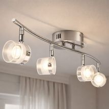 Lampada Da Soffitto Plafoniera Spot Lampada Soggiorno Striscia Spot, 4 Spot Flessibili, Vetro Trasparente Argento Satinato, 4x Led 4w 300lm Bianco 