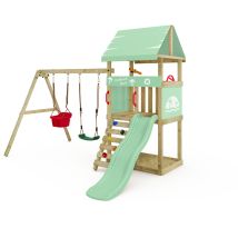 Torre Gioco Dinkyhouse Per Bambini Piccoli Con Scivolo E Altalena Per Bambini, Altalena Per Beb Con Cintura Di Sicurezza - Verde Pastello - Wickey