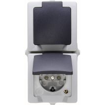 136956008 Interruttore Per Ambienti Umidi Presa Schuko Con Coperchio Ribaltabile Nautic Grigio 1 Pz. - Kopp