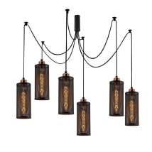 Lámpara de techo colgante de seis luces – Altura del cable 180 cm – Estilo industrial – Cristalrecord