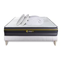 Sleepfit - Pack Prêt À Dormir 140x190 Matelas Active + Sommier Kit Blanc + 2 Oreillers Mémoire De Forme 60x40cm + Couette Percale 240x220