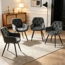 Ainpecca 4pcs Dining Chairs Velvet Padded Seat Metal Legs Kitchen Chair Home Office (grey,4pcs)