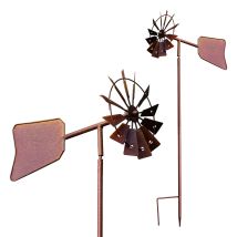 Metall Rost Windmühle Mit Windfahne - 120 X 17 Cm - Deko Gartenstecker Windrad