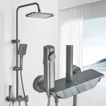 Colonne De Douche Gris Titane Avec Tête Carrée - Colonne De Douche 4 Modes Et Hauteur Réglable - Tête De Douche, Jet, Robinet Et Pommeau De Douche