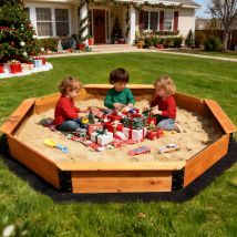 Large Octagon Wooden Sandpit For Kids 216 X 216cm Garden Sandbox With 4 Bench Seats Pvc Cover Bottom Liner Outdoor Play Equipment Toys For 2-4 