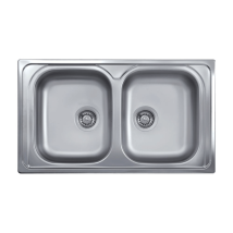 Doppelbeckenspüle 86 x 50 cm – Gebürstete Oberfläche – Inklusive Abfluss und 3"1/2 Siphon