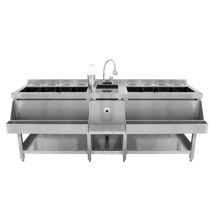 Monster Shop – Station Double Professionnelle Bar Cocktails 197x78 Cm – Acier Inoxydable 304 – Évier Avec Robinet 360° – 2 Bacs À Glaçons Modulables