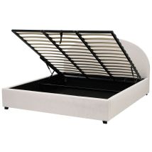 Minimalist Storage Ottoman Bed Eu Super King Size 6ft Fabric Polyester Upholstery Light Beige Vaucluse