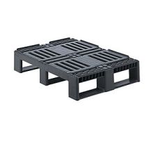 Semipalet de plástico gris – 800 mm – 600 mm – 160 mm – Carga máx. estática 2000 kg – Carga máx. dinámica 500 kg – Peso 7.6 kg