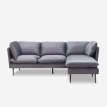 Canapé D'Angle 3 Places Modulable En Velours Gris Avec Pieds Noirs Sortes