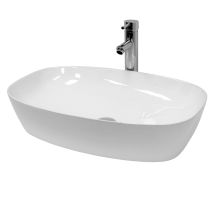 Luxebath - Ecd Germany Lavabo Da Appoggio Con Set Di Scarico 605 X 380 X 140 Mm Ceramica Bianca Ovale Lavandino Senza Troppopieno Con Fori Di 