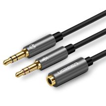 Adaptador Divisor Auxiliar Minijack De 3,5 Mm Para Micrófono Y Auriculares, Color Negro