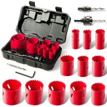 Hychika Bi-metall-lochsägen-set, 17-teilig Mit 11 Sägeblättern 19 Mm - 68 Mm, 2 Spanndornen, 3 Bohrern, 1 Sechskantschlüssel, Ideal Zum Bohren Von 