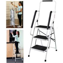 Échelle Pliante À Trois Étages Avec Accoudoirs, Tabouret Pliant En Acier, Avec Tige De Fixation Et Pédale En Caoutchouc, Facile À Ranger, Charge 