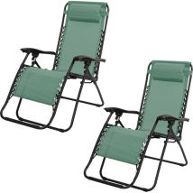 Lot De 2 Fauteuils Inclinables Relax En Métal "la Playa" - Vert - L 64 X P 90 X H 108 Cm - Livraison Gratuite