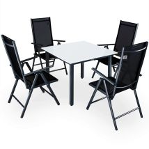 Conjunto De Jardín Bern 4+1 Aluminio 4 Sillas Plegables Y 1 Mesa 90x90 Con Tablero De Vidrio Esmerilado Exterior Terraza Antracita - Casaria