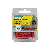 Plasplugs - Solid Wall Super Grips Fixings Red & Screws (pack 20) Plaswrs20